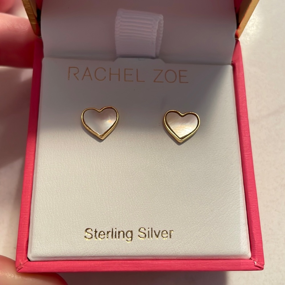 Rachel Zoe Sterling Silver Mother Of Pearl Heart Earrings In Box